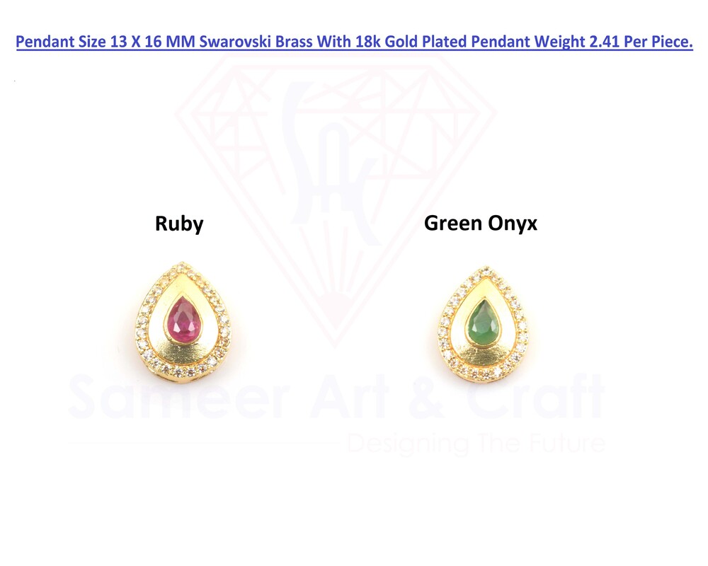 18k Gold Plated  Swarovski with Brass In Drop Shape Handmade Pendant