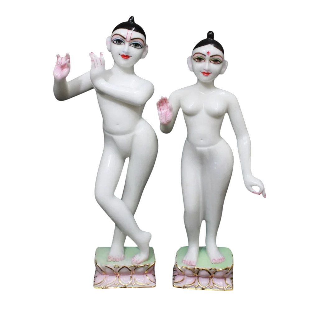 Marble Isckon Krishan Radha Statue - Color: White