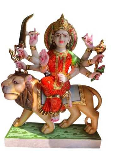 Marble Durga Statue - Color: Multicolor