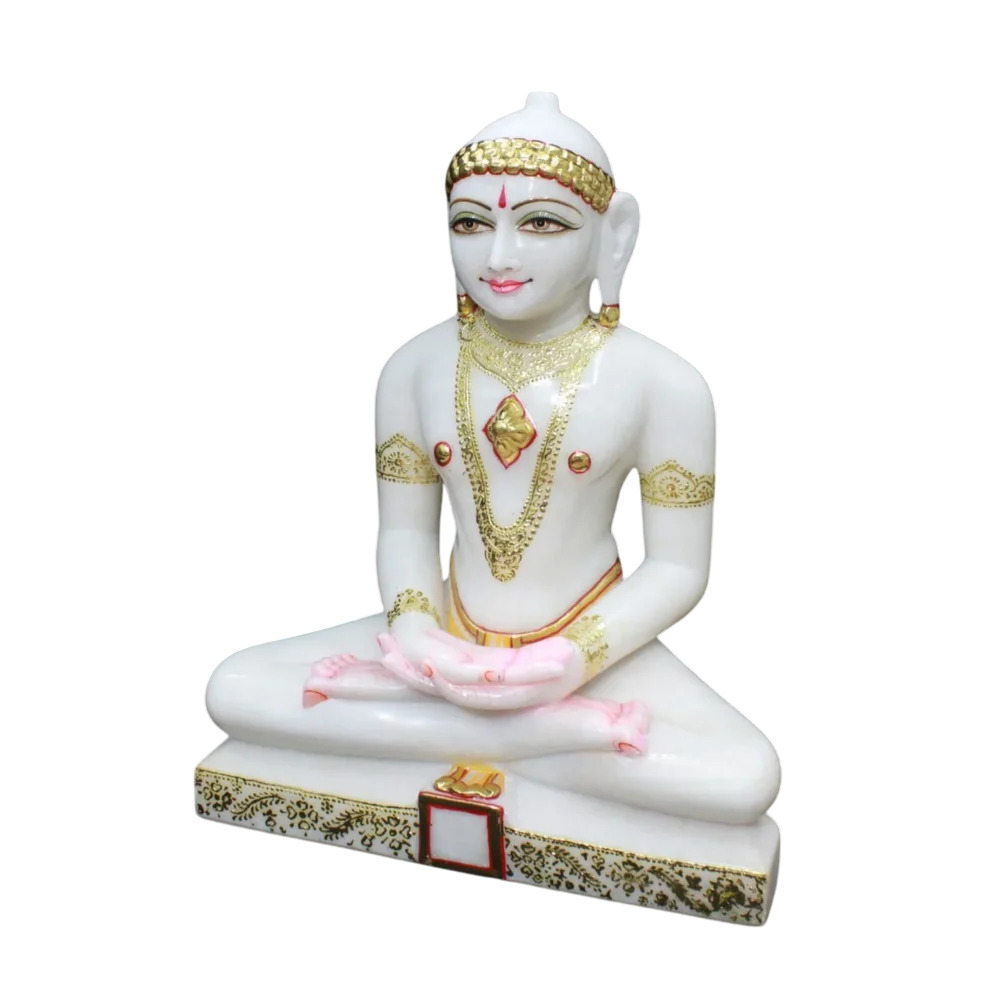 Marble Mahaveer Swami Moorti - Color: White