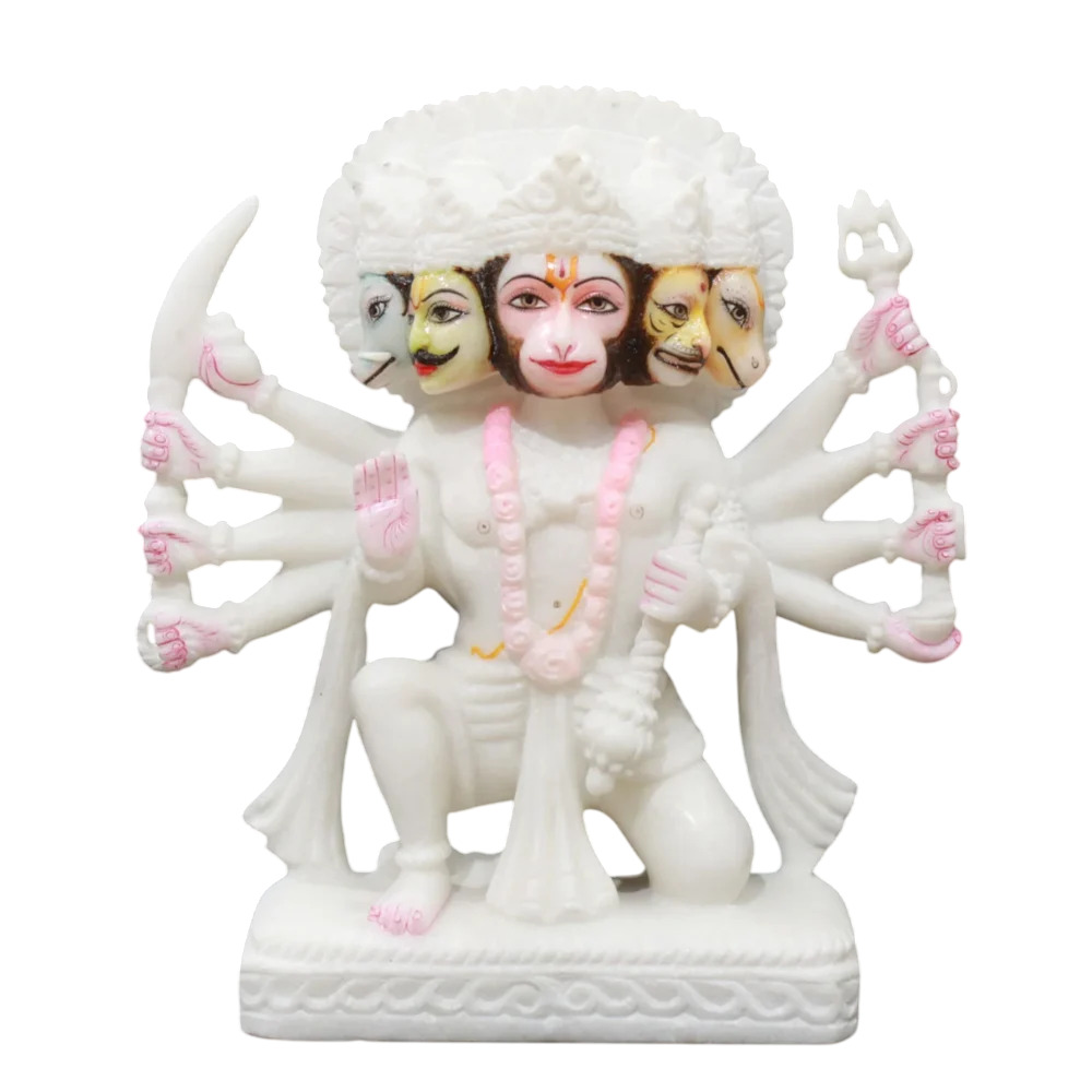 Pure White Marble Panchmukhi Hanuman Ji Statue - Color: Multicolor