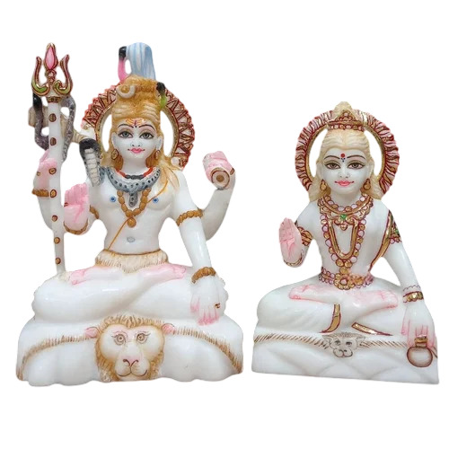 Shiv Parvati Marble Statue - Color: White