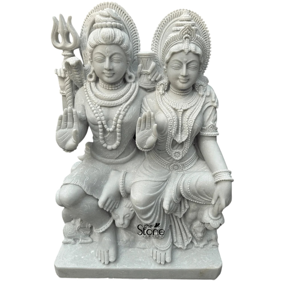 White Marble Shiv Parvati Statue - Design Type: Handcrafts
