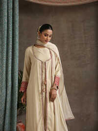 Geometric Embroidered Mirror Work A-Line Kurta With Sharara & Dupatta - Color: Multicolor
