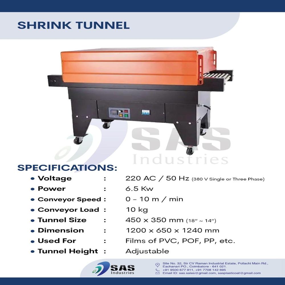 Shrink Wrap Chamber Machine - Plastic, 1250x740x670mm, Transparent | Semi-automatic, 8 Pcs/min Capacity, Human Machine Interface Control, 1 Year Warranty