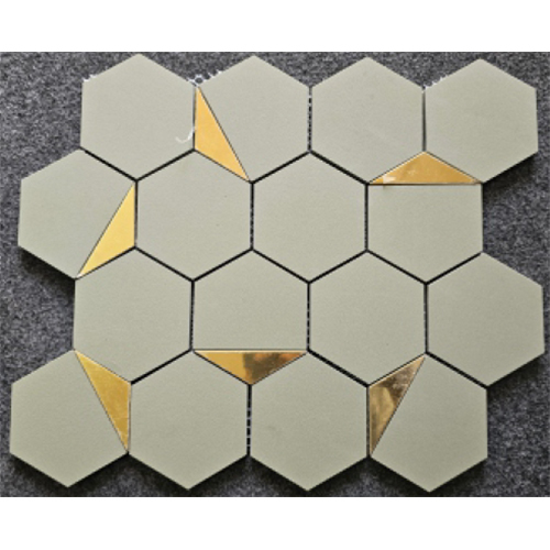 Kota Half Gold Vitrified Mosaic Tiles - Color: Grays