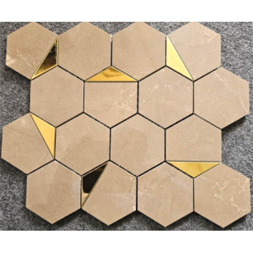 Barcelona Choco Half Gold Vitrified Mosaic Tiles - Color: Grays