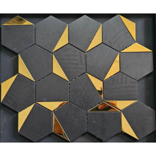Plain Black Matt Full Gold Mosaic Tiles