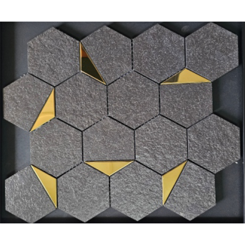 Dual Nero Half Gold Vitrified Mosaic Tiles - Color: Grays