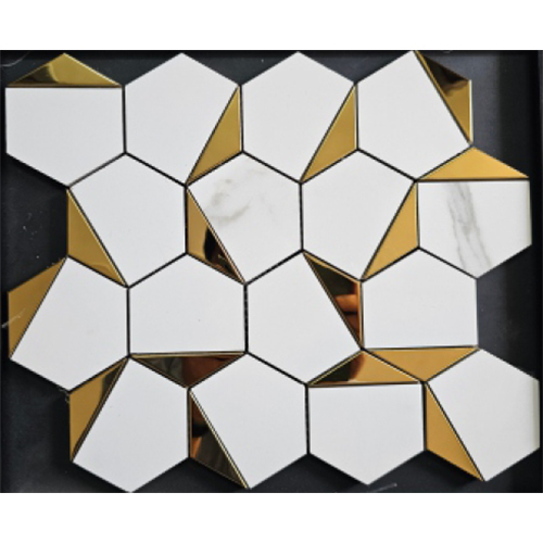 Noor Statuario Full Gold Vitrified Mosaic Tiles - Color: Whites