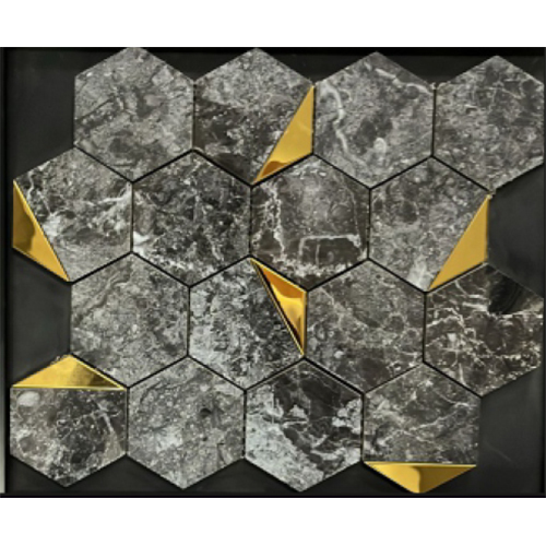 Bostone Black Half Gold Vitrified Mosaic Tiles - Feature: Acid-Resistant
