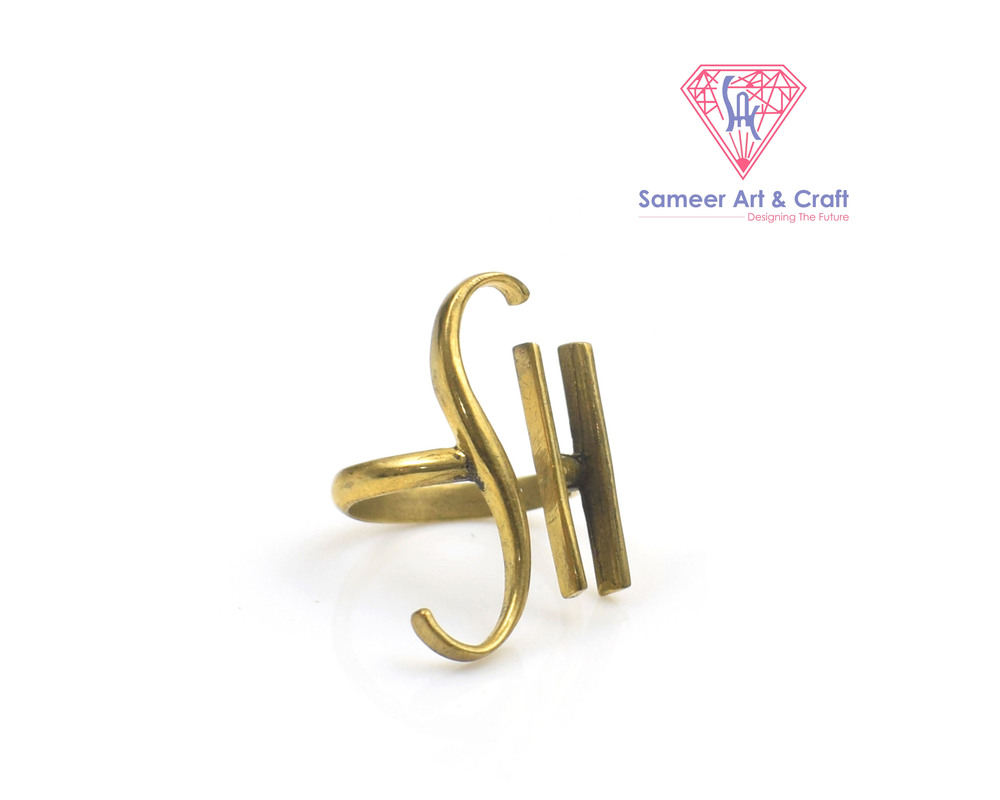 Brass With 18K Gold Plated Adjustable Alphabet Ring.
