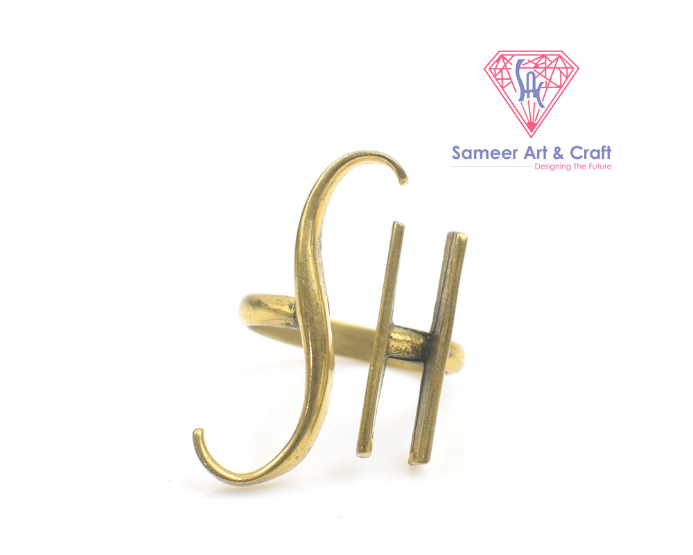 Brass With 18K Gold Plated Adjustable Alphabet Ring.