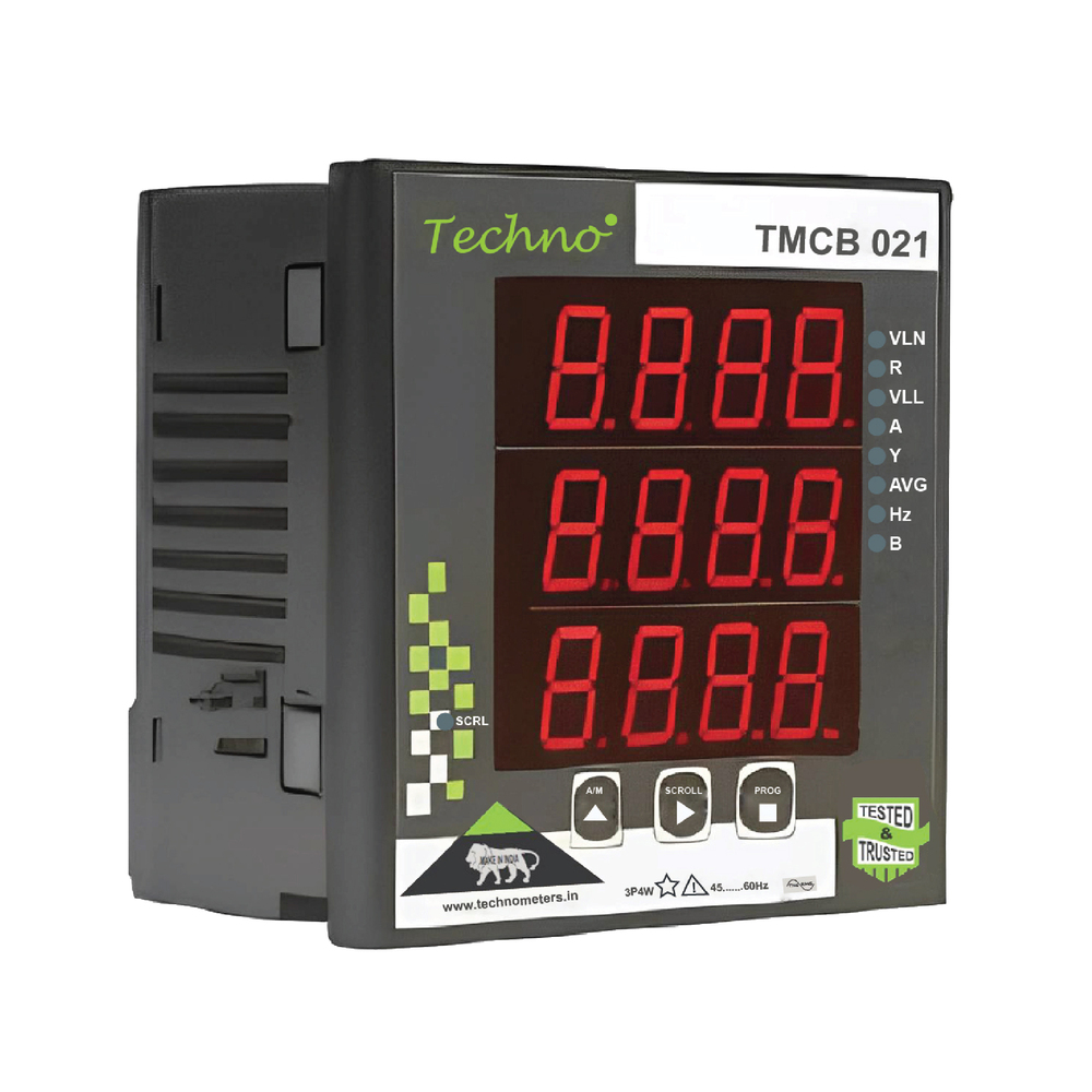 Black Three Phase Volt Amps Frequency Meter