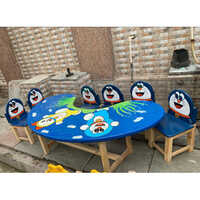 Kids 6 Seater Blue Wooden Table Chair Set