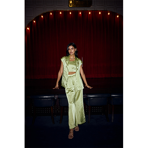 Aira Artistic Lapel Collar Blazer Co-Ord - Color: Pista Green