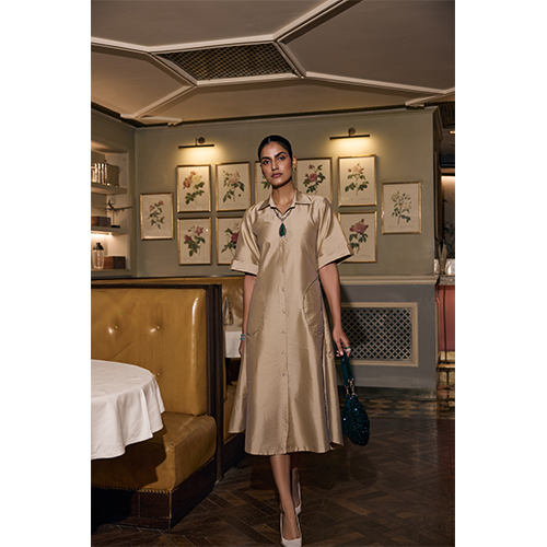 Aira Straight Shirt Dress - Color: Oatmeal