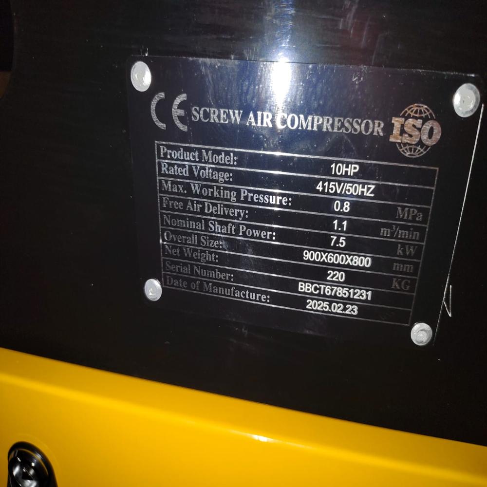 5 Hp Screw Compressor - Air Flow Capacity: 18 Cubic Meter Per Hour (M3/h)