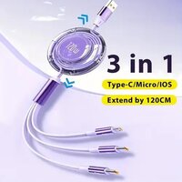 Retractable Multiple 3in1 USB 120W Charging Cable