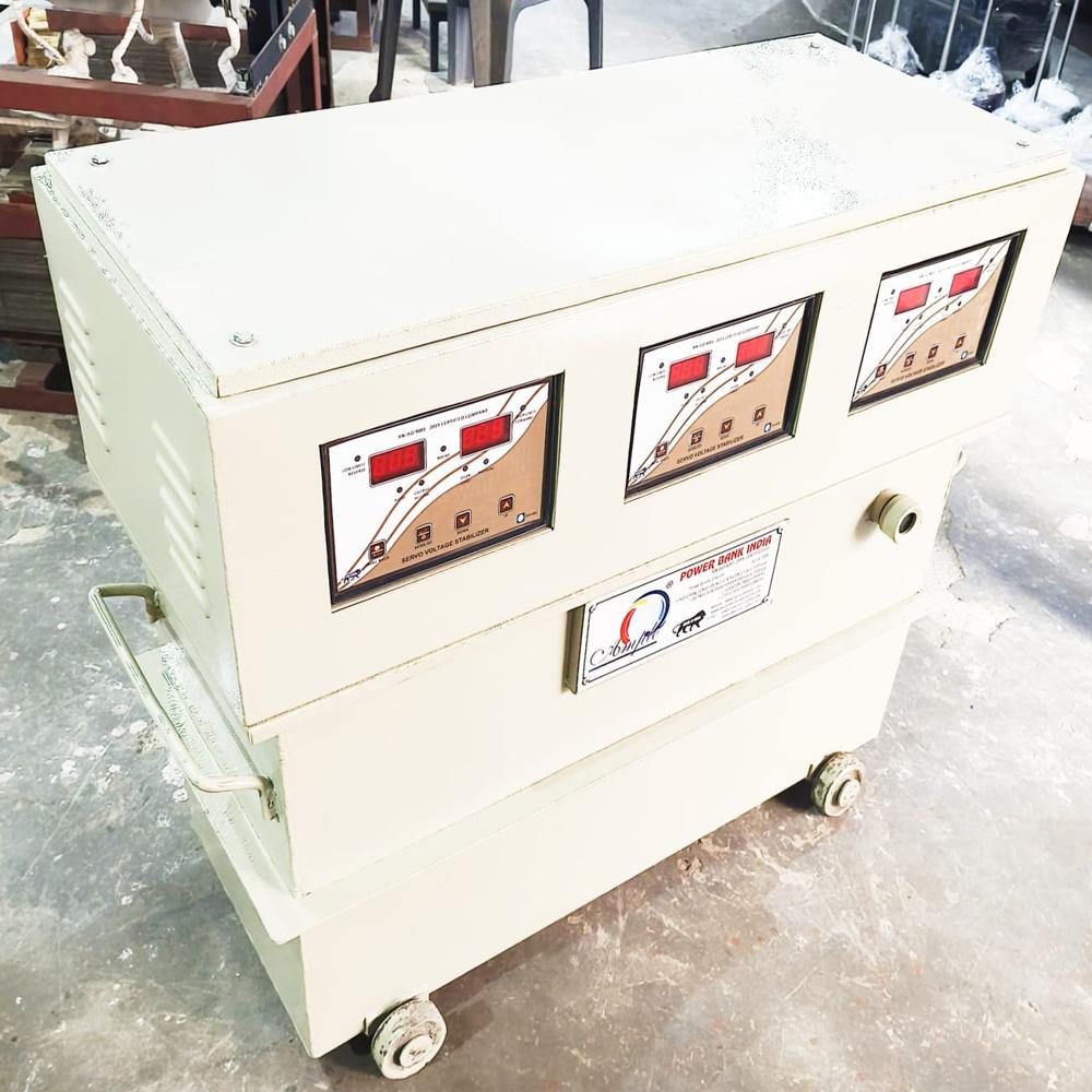 50 Kva Digital Servo Stabilizer - 99% Efficiency, 3 Phase, 350-470v Input, 400+-1% Output | Oil Cooled, Automatic, 2 Year Warranty
