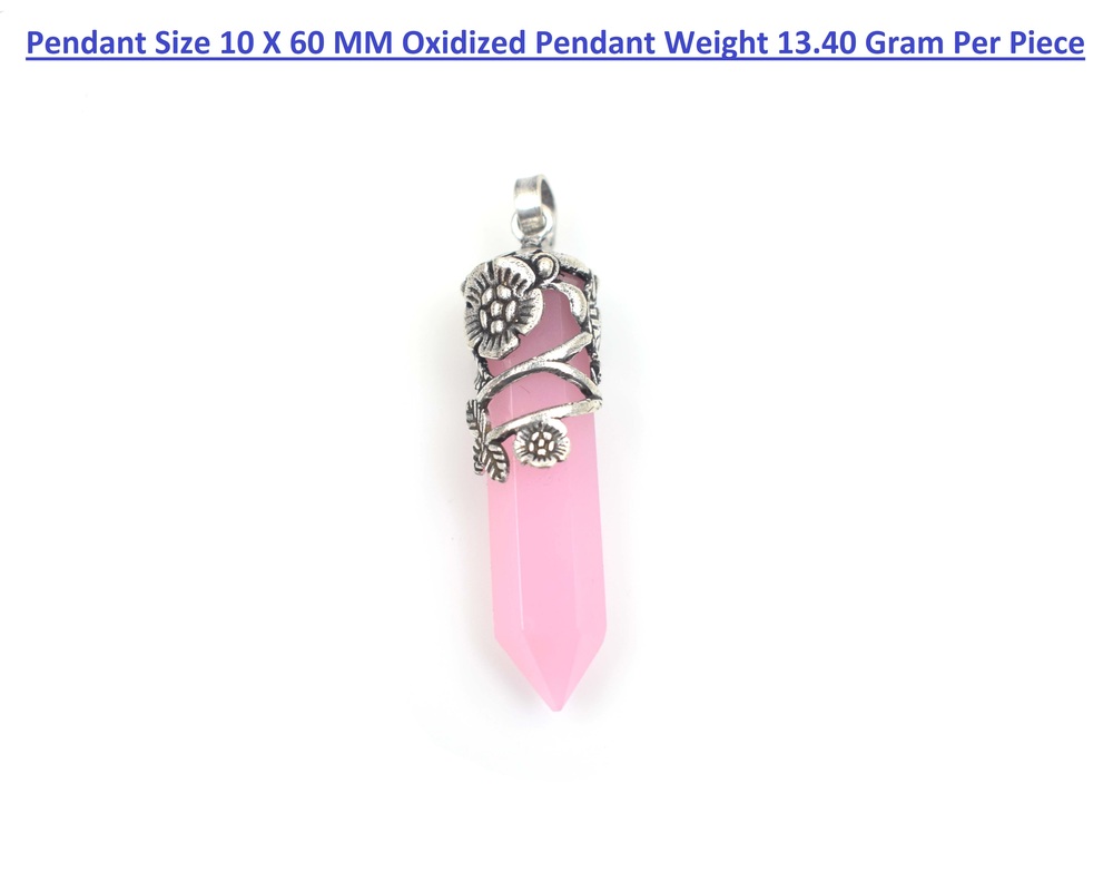 Pink Chalcedony Gemstone Pencil Design Oxidized Pendant