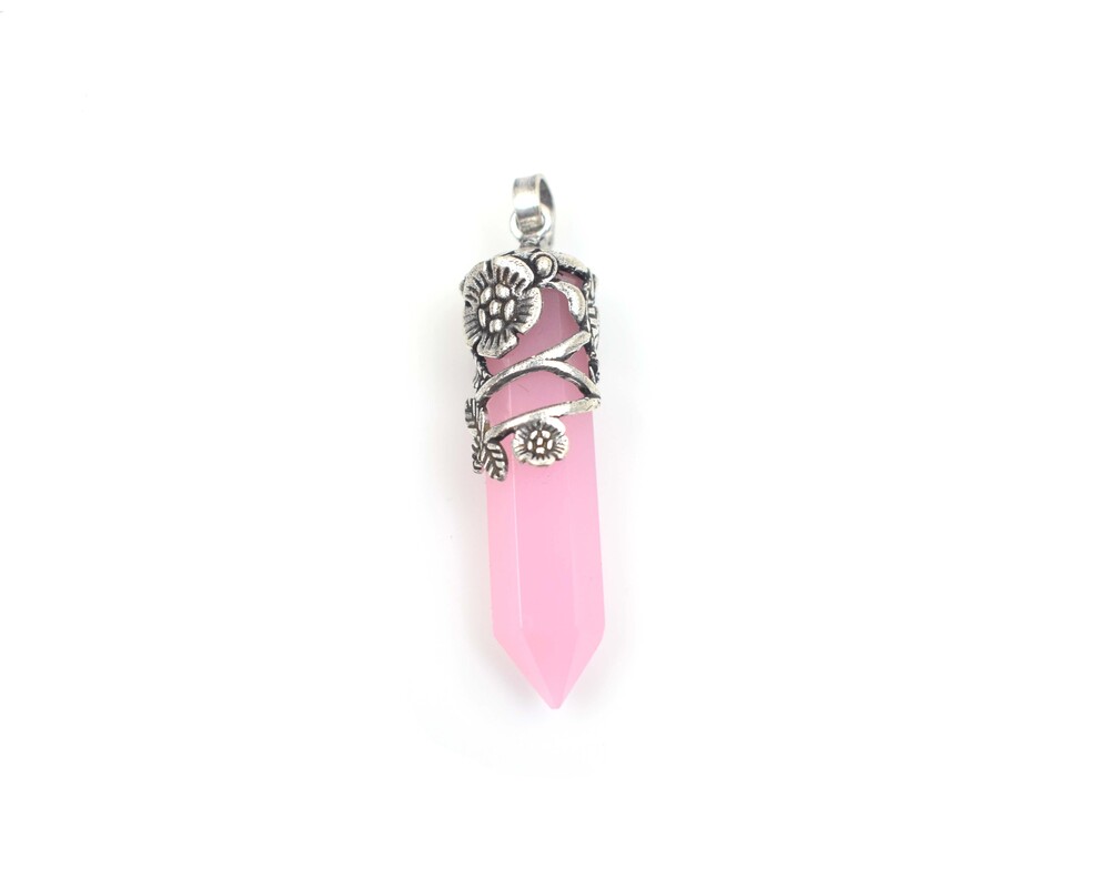 Pink Chalcedony Gemstone Pencil Design Oxidized Pendant