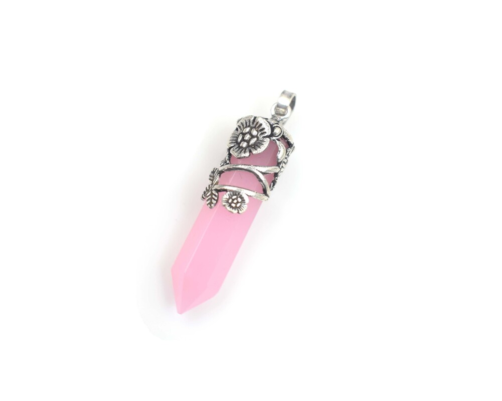 Pink Chalcedony Gemstone Pencil Design Oxidized Pendant