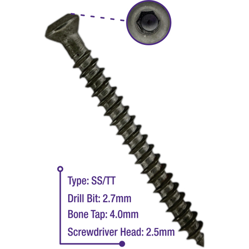 4.0Mm Cancellous Screw (Full Threaded) - Color: Grey