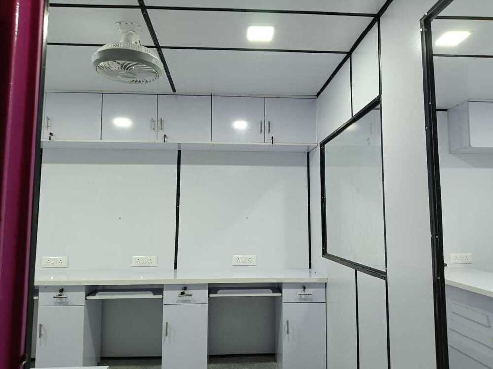 Portable Office Cabin - Container Material, White Color, Steel & Wood Door Options | Ideal For Shop, Warehouse & Workshop Use, Mild Steel Walls, Steel Windows