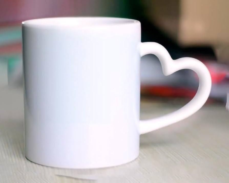 Heart Handle White Coffee Mug - Design: Plain