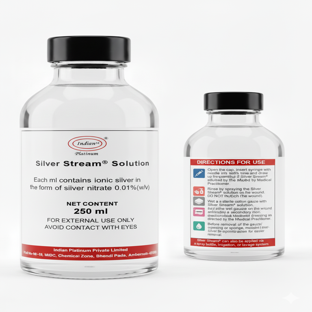 Silver Stream Solution - Ionic Silver Nitrate 0.01% (W/v) Liquid , Antiseptic For Wound Care And Burn Treatment, Medical Grade, 99.9% Purity
