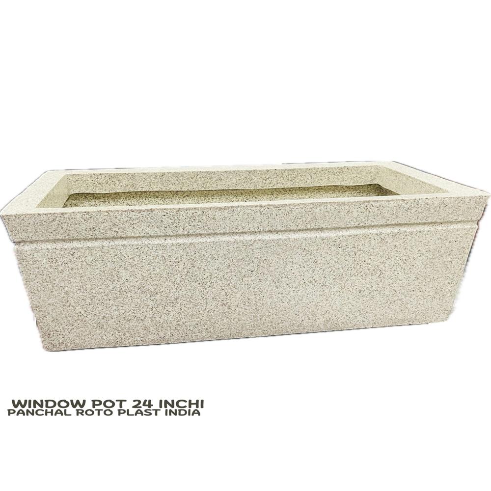 Rectangular Kisti Window Flower Pot 24 Inchi Marble Look - Color: White