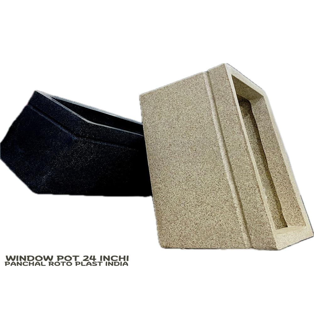 Rectangular Kisti Window Flower Pot 24 Inchi Marble Look - Color: White