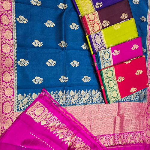 Contrast Pure Banarsi Katan Silk Saree - Color: Multicolor