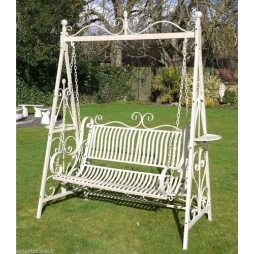 Wetherproof Corrosion Proof Heavy Duty 2 Seater Iron Garden Jhula For Outdoor - Color: White