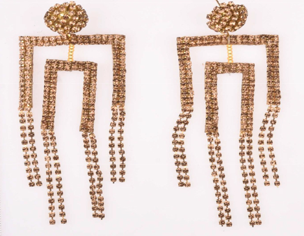 Square Line Rhinestone Earrings - Color: Golden