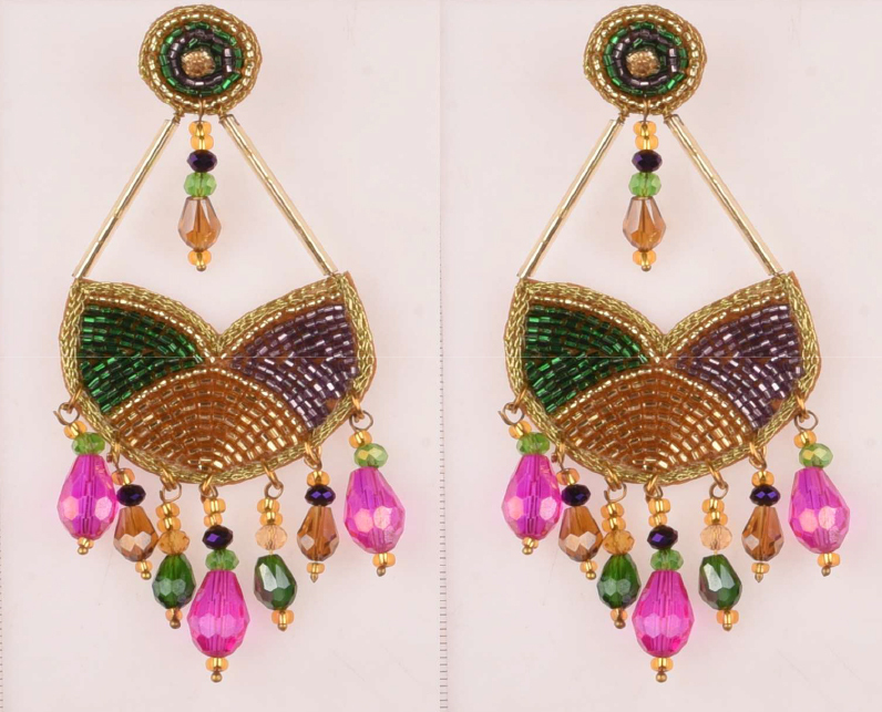 Petal Motif Beaded Drop Earrings - Color: Multicolor