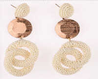 Seed Bead And Metallic Disc Dangles Earrings - Color: White