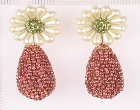 Pink Flower Drop Earrings - Color: Multicolor