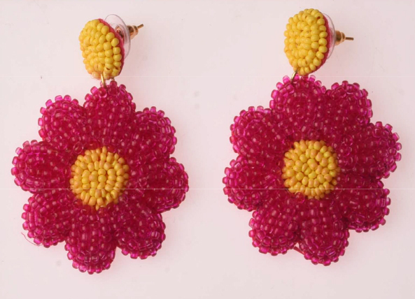 Rani Pink Floral Dangle Earrings - Color: Red