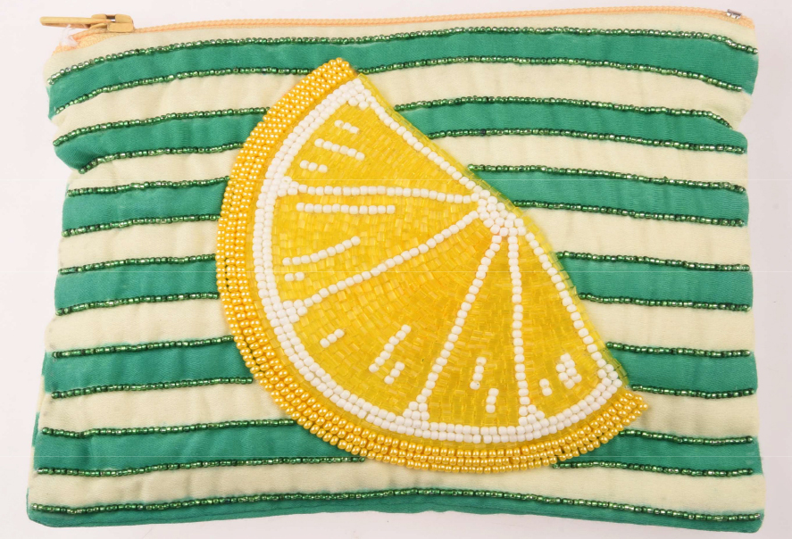 Hand Beaded Lemon Slice Stripe Pouch - Color: Multicolor