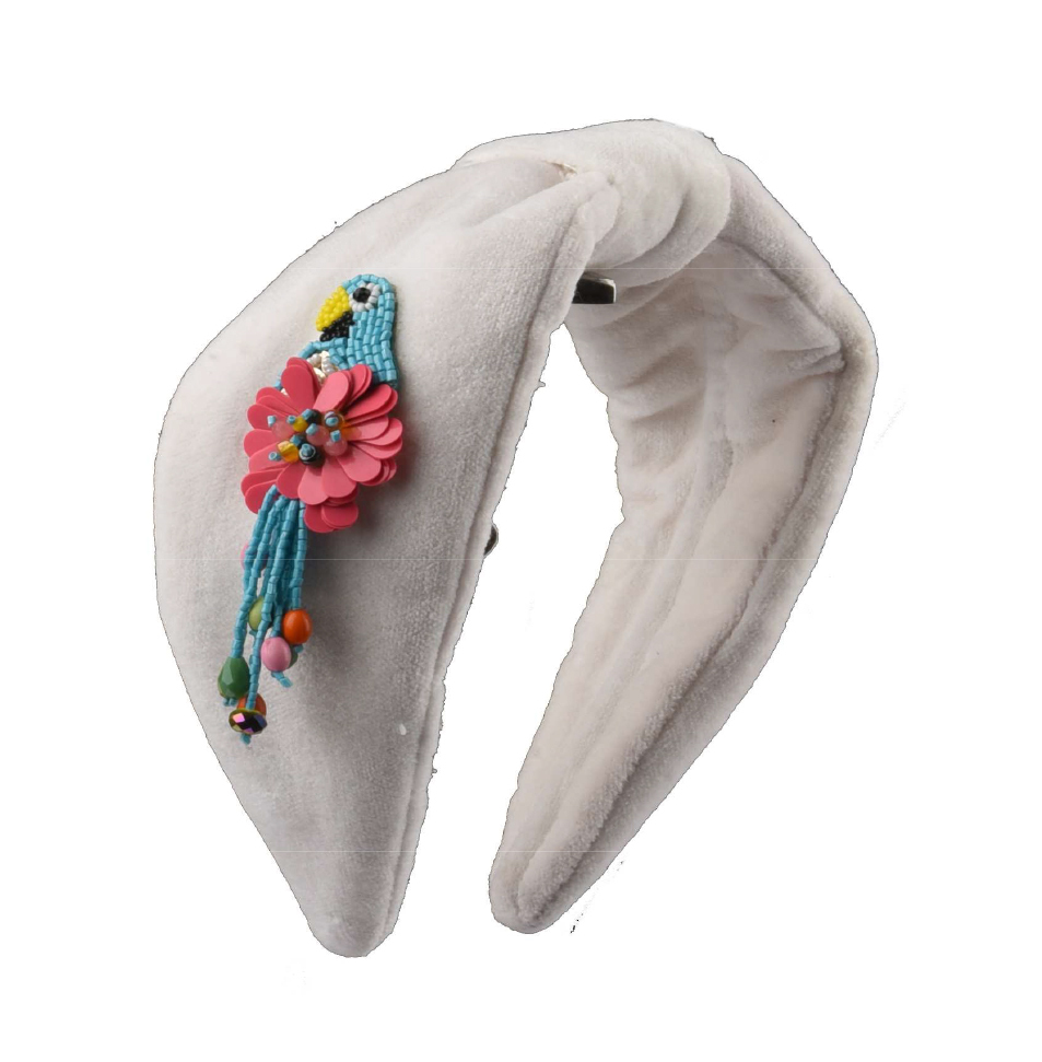Beadedparrot And Tassel Turban Headband - Color: White
