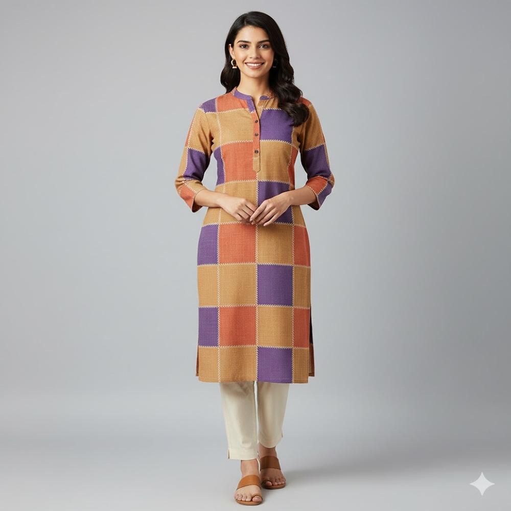 Designer Patch Style Multi-color Fabric - Color: Mustard