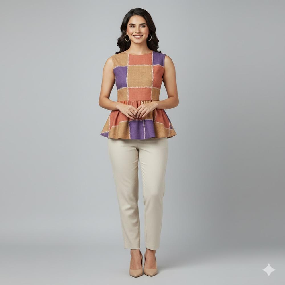 Designer Patch Style Multi-color Fabric - Color: Mustard