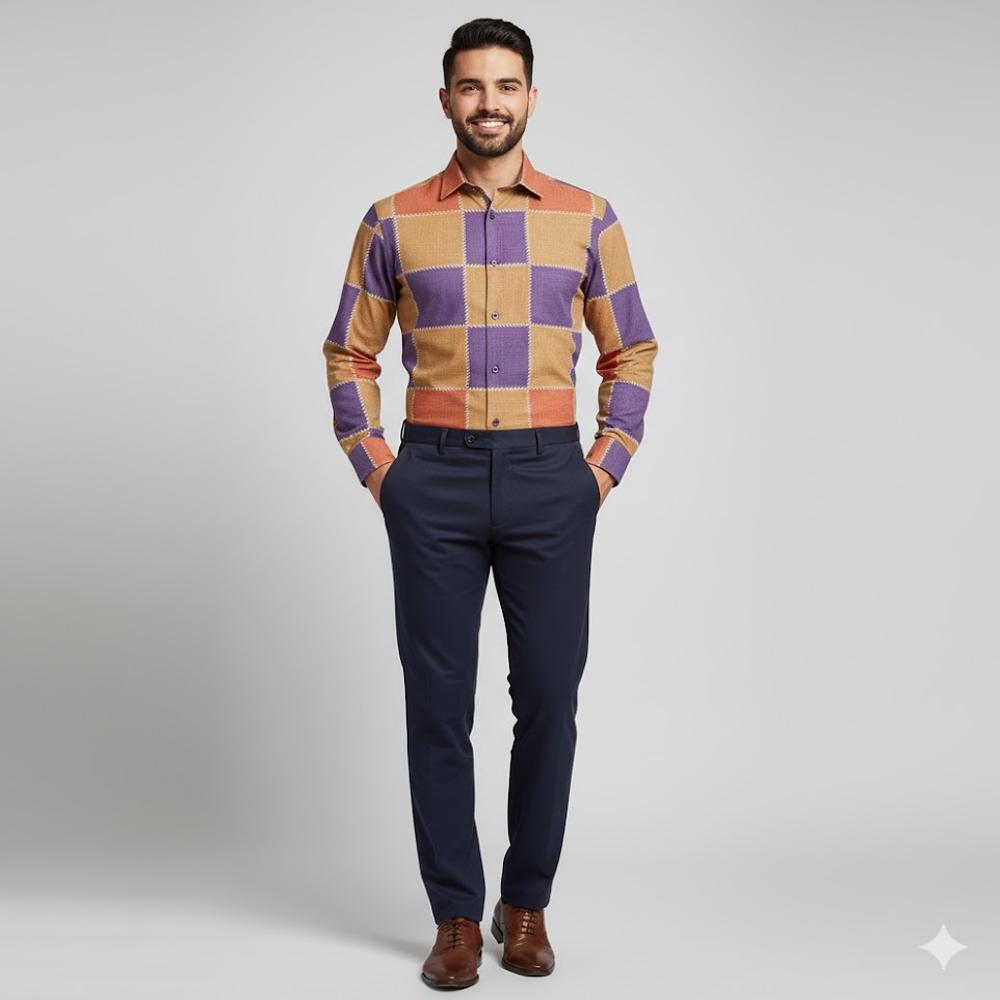 Designer Patch Style Multi-color Fabric - Color: Mustard