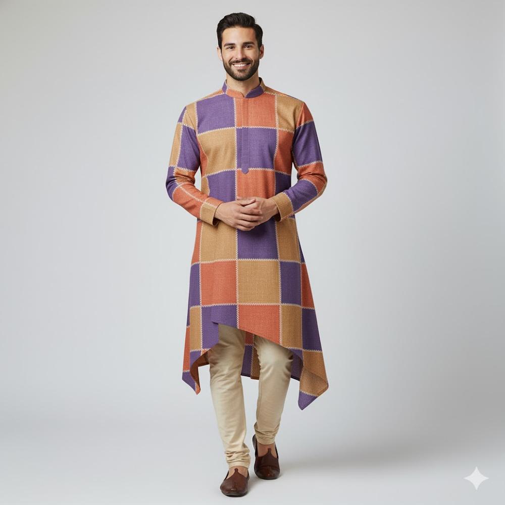 Designer Patch Style Multi-color Fabric - Color: Mustard