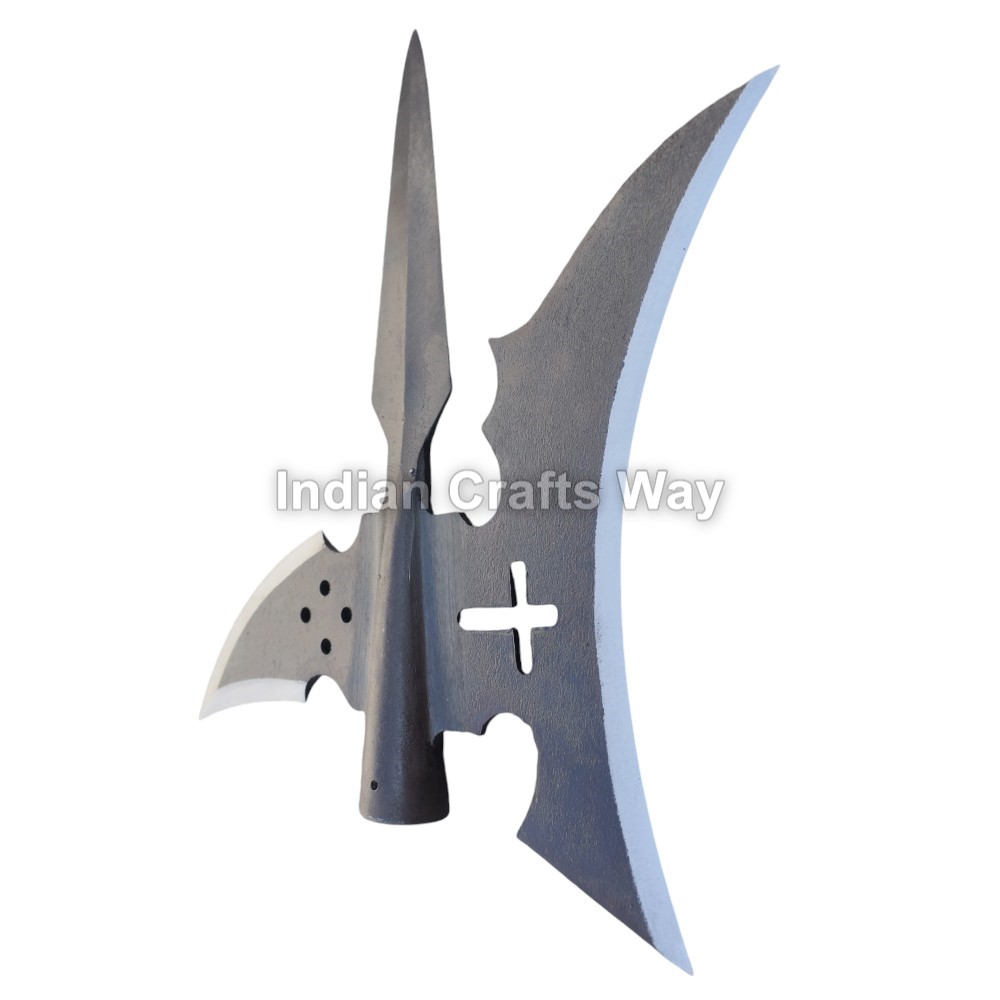 Hand Forged Medieval Antique Cross Design High Carbon Steel Halberd