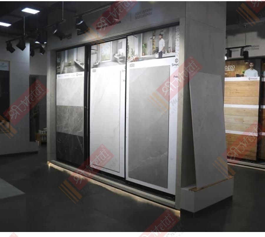 Vertical Single Side Slider Tiles Display Stand - Color: Black