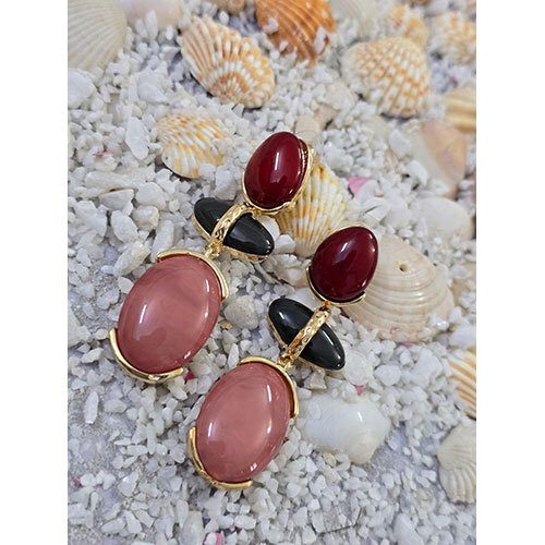 Handcrafted Stone Earrings - Color: Maroon