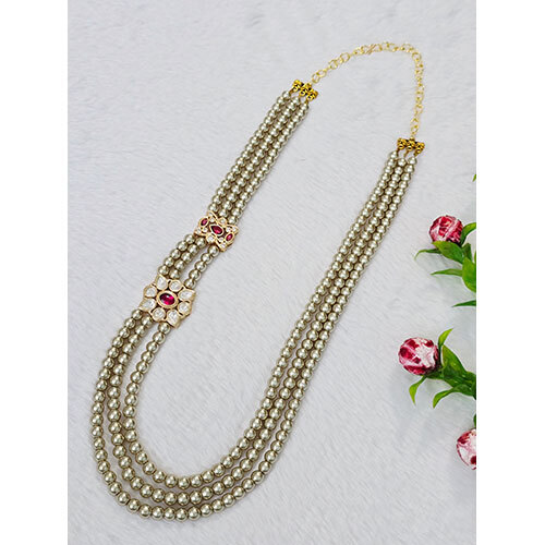 Polki With Shell Pearls Necklace - Color: Multicolor